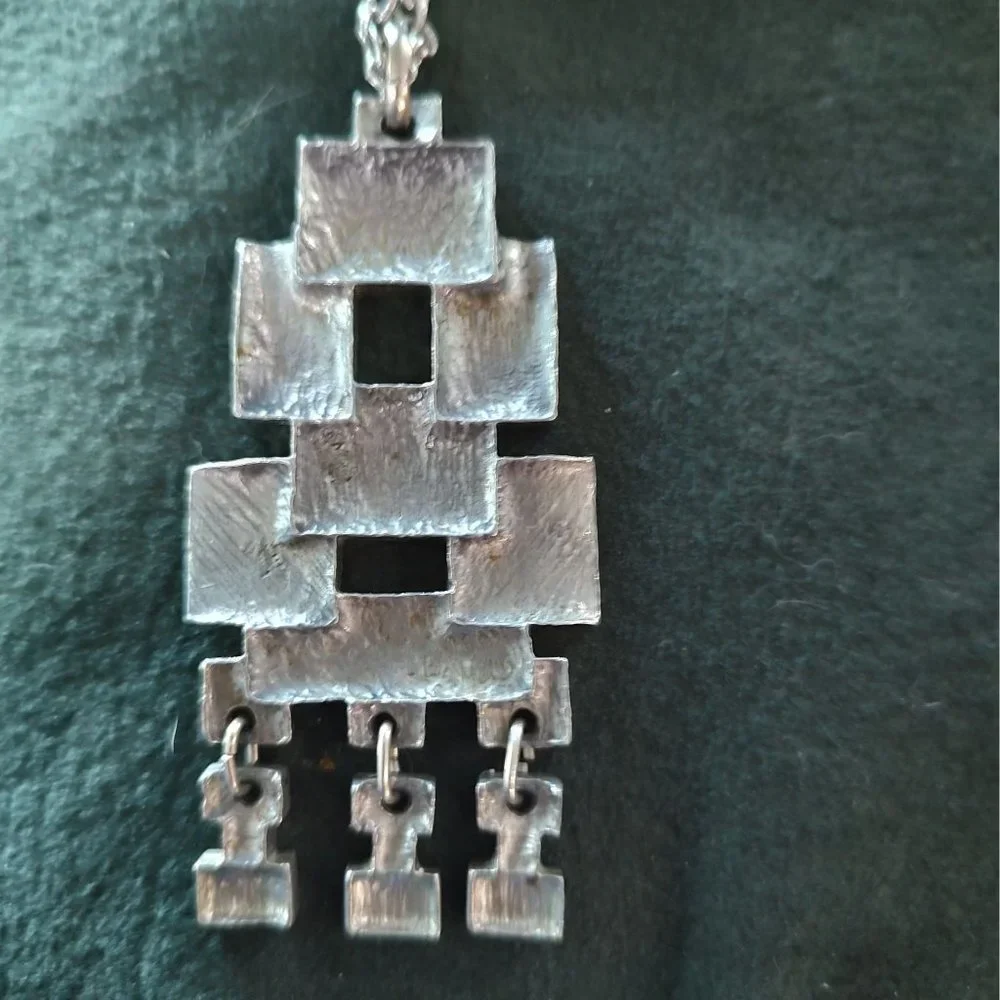 Vintage Silver Tone Pendent with Center Cutouts Second Tier Modernist Geometric